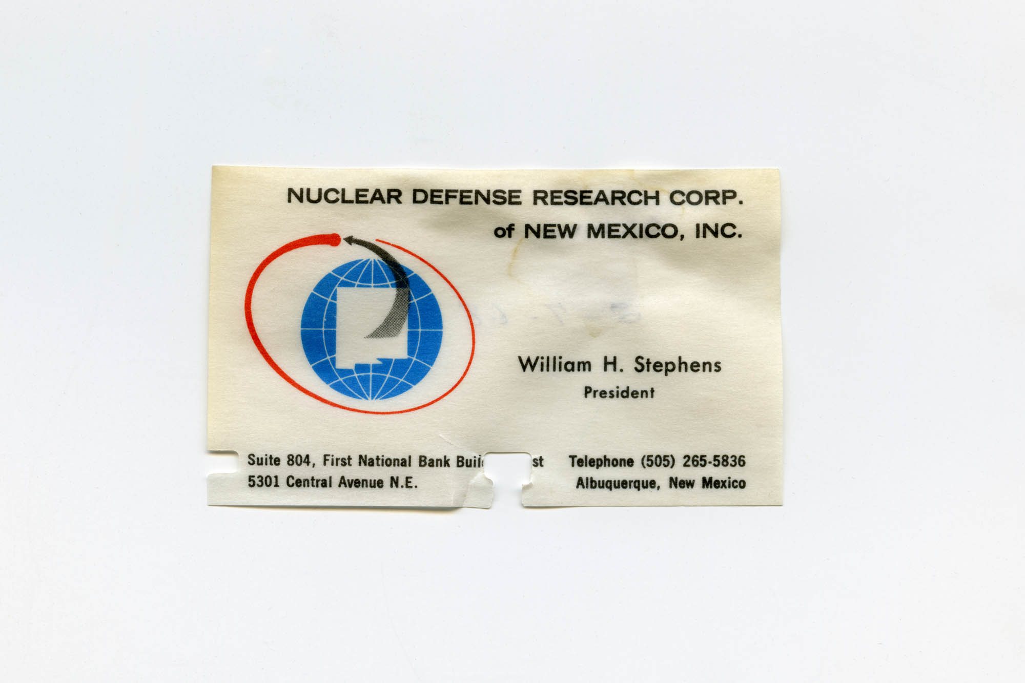 Los Alamos Rolodex business card, CLUI photo