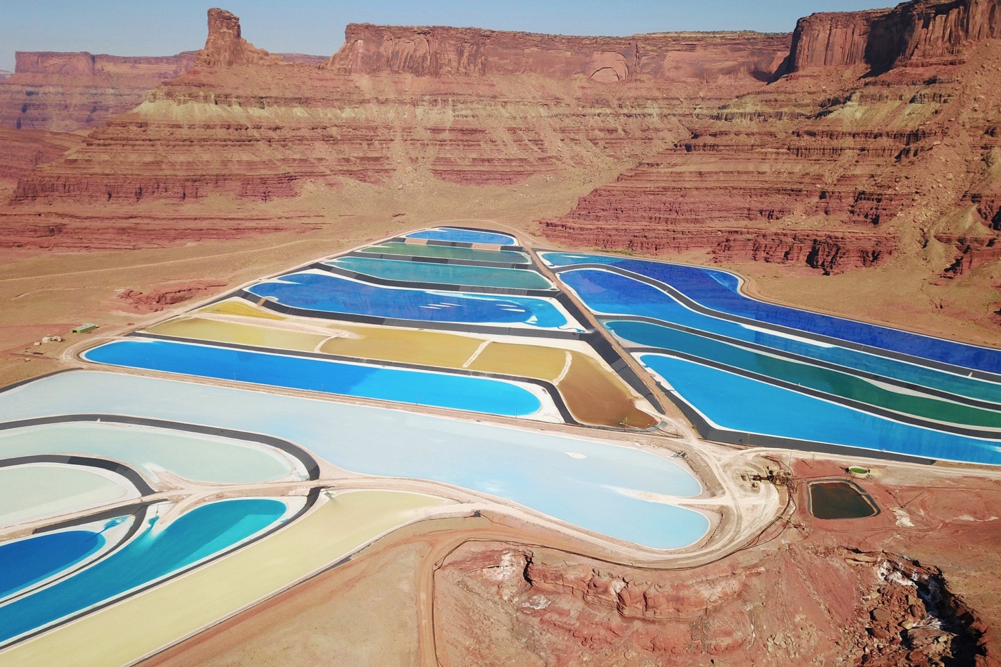 21: Intrepid Potash evaporation pond near Moab, Utah, USA. Blue dye is