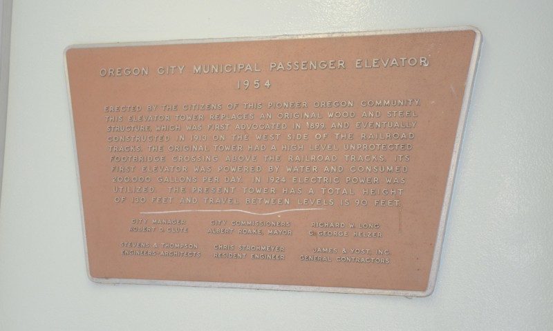 Oregon City Municipal Elevator Plaque